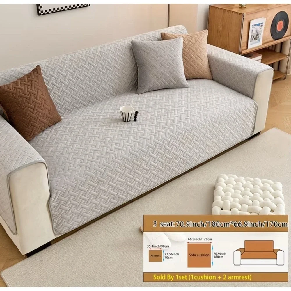 Set Three Bohemian-Style Sofa Covers Armrest Non-Slip Loveseat, 4+3‎ Seats Grey